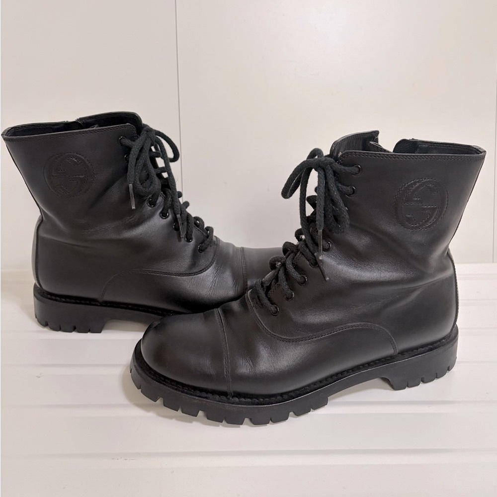 Gucci Black Leather Combat Boots